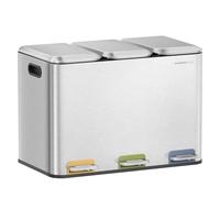 SONGMICS HOME Cestino da Cucina Tripla, Pattumiera per Raccolta Differenziata 3 x 15 L con Pedali Colorati, Raccolta Differenziata, Coperchio e Secchi Interni, Acciaio, Argento Metallizzato