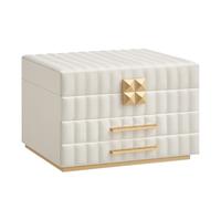 SONGMICS HOME Collezione ANAH - Portagioie a 3 strati con specchio, organizer per gioielli con 2 cassetti, superficie in PU con cuciture, effetto flottante, 21,5 x 24 x 15,8 cm, regalo, bianco nuvola
