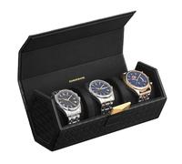 SONGMICS HOME Collezione RONNE - Porta Orologi da Viaggio 3 Posti, Custodia Orologi, Esagonale, PU con Intrecciatura Goffrata, Contenitore Nascosto, 9,8 x 21,2 x 8,7 cm, Nero Inchiostro JWB027B01
