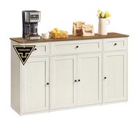 SONGMICS HOME Credenza Montaggio Rapido Senza Attrezzi Toolless, Montaggio Superveloce Senza Utensili, Mobile da Cucina con Piano, Buffet, Ripiani Regolabili, Bianco Vintage e Marrone Miele BBK376WJ02