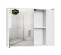 SONGMICS HOME Mobiletto da Bagno con Specchio, Snapsemble Montaggio Rapido, Specchio con Vano Contenitore, Ripiani Regolabili e Ante, Moderno, 15 x 60 x 55 cm, Bianco Neve BBC114WE01