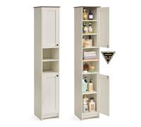SONGMICS HOME Mobiletto da Bagno Stretto, Montaggio Rapido Senza Attrezzi Toolless, Mobile Compatto con Ripiani Regolabili per Soggiorno, Ingresso, 30 x 30 x 170 cm, Bianco Vintage BBC667WJ01
