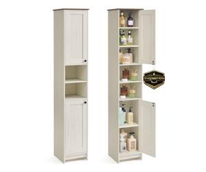 SONGMICS HOME Mobiletto da Bagno Stretto, Snapsemble Montaggio Rapido | Mobile con Ripiani Regolabili per Soggiorno, Ingresso, 30 x 30 x 170 cm, Bianco e Marrone, Collezione HOPU BBC667WJ01