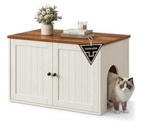 SONGMICS HOME Mobiletto Lettiera per Gatti, Snapsemble Montaggio Rapido | Mobile Copri-Lettiera, Casetta per Gatti, Ante a Pressione, 80 x 50 x 50 cm, Bianco Vintage e Marrone Miele, Hopu PCL233WJ05