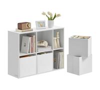 SONGMICS HOME Montaggio Senza Attrezzi Superveloce, Libreria, Scaffale con 6 Scomparti, Mobile con 4 Cassetti in Tessuto, 27 x 83 x 61,6 cm, Bianco Neve LBC196W01