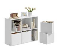 SONGMICS HOME Montaggio Senza Attrezzi Superveloce, Libreria, Scaffale con 6 Scomparti, Mobile con 4 Cassetti in Tessuto, 27 x 83 x 61,6 cm, Bianco Neve LBC196W01