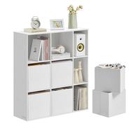 SONGMICS HOME Montaggio Senza Attrezzi Superveloce, Libreria, Scaffale con 9 Scomparti, Mobile con 6 Cassetti in Tessuto, 27 x 83 x 91,8 cm, Bianco Neve LBC199W01