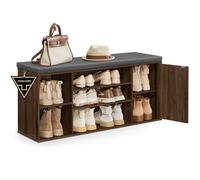 SONGMICS HOME Panca Scarpiera, Tecnologia Toolless, Montaggio Superveloce Senza Attrezzi, Panchina con Scomparti Aperti, Ripiani Regolabili, Portascarpe, Noce Naturale e Grigio Ardesia LHS391KE02