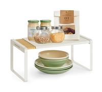 SONGMICS HOME Scaffale Portaspezie, Estensibile, Organizzatore da Cucina, Scaffale da Cucina, Impilabile, Organizzatore da Tavolo, Scarpiera, Beige Naturale e Bianco Crema KCS052W01