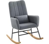 SONGMICS HOME Sedia a Dondolo, con Braccioli, Poltrona a Dondolo, Rivestimento in Peluche, Struttura in Acciaio, Piedi in Legno, Portata 160 kg, Camera da Letto Salotto, Grigio Ardesia LYY500G01