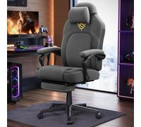 SONGMICS HOME Sedia da Gaming Ergonomica per Computer Con Poggiapiedi e Poggiatesta, Cotone-Lino, Altezza Regolabile, Grigio Tortora OBG072G01