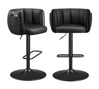 SONGMICS HOME Set di 2 sgabelli da bar girevoli a 360°, regolabili in altezza, con schienale curvo, sgabelli da bar imbottiti con poggiapiedi, base grande, per isola cucina, moderno, nero inchiostro