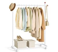 SONGMICS HOME Stand Appendiabiti, Attaccapanni in Metallo con Ruote, 1 Barra Appendiabiti, Ganci a Forma di Fiammifero, Bianco Opaco HSR170W01