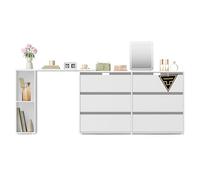 SONGMICS HOME Tavolo da Trucco, Montaggio Rapido Senza Attrezzi Toolless, Cassettiera, Armadio con Scaffale, Affiancati o a Forma di L, per Camera da Letto, Studio, Bianco Neve LTS656W01
