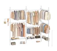 SONGMICS HSR155W01-3 ripiani regolabili in altezza e larghezza, armadio aperto con 6 aste per vestiti e 3 ripiani rimovibili, braccio di presa, bianco opaco