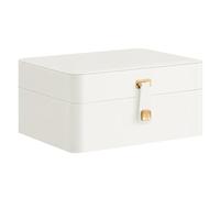 SONGMICS JBC200W01 - Portagioie con specchio, 2 ripiani, vassoio rimovibile, 17,6 x 22 x 11 cm, per orecchini e collane, idea regalo, colore: bianco nuvola