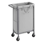 SONGMICS Laundry Basket with Wheels, Rolling Laundry Hamper, 23.8 Gallons (90 L), Removable Liner, Steel Frame with Handle, 24 x 11.4 x 31.9 Inches, Dove Gray URLS003G01
