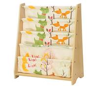 SONGMICS Libreria di Tessuto per Bambini, Libreria a 4 Livelli per Cancelleria, Libri e Quaderni, Scaffale per Cameretta, Asilo, Tema Animali e Finitura Acero GKR71YL