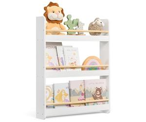 SONGMICS Libreria Montessoriana per Bambini, Scaffale per Giocattoli a 3 Ripiani, Libreria da Parete, Mobile per Cameretta Stanza dei Giochi, Bianco e Naturale GKR013W02