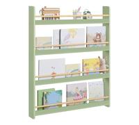 SONGMICS Libreria Montessoriana per Bambini, Scaffale per Giocattoli a 4 Ripiani, Libreria da Parete, Mobile per Cameretta Stanza dei Giochi, Verde Alloro e Naturale GKR014CE02