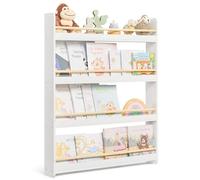 SONGMICS Libreria Montessoriana per Bambini, Scaffale per Giocattoli a 4 Ripiani, Libreria da Parete, Mobile per Cameretta Stanza dei Giochi, Bianco e Naturale GKR014W01