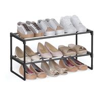 SONGMICS LSA202B01 - Scarpiera a 2 ripiani, in metallo, per 6-9 paia di scarpe, impilabile, corridoio, 30 x 68 x 33,8 cm, nero