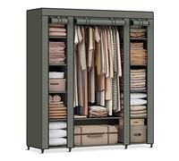 SONGMICS, LSF003C02 - Armadio in tessuto non tessuto pieghevole, 45 x 150 x 175 cm, con 12 ripiani e asta, struttura in metallo, per camera da letto, verde salvia