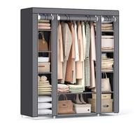 SONGMICS, LSF03G - Armadio in tessuto, con 12 ripiani e asta appendiabiti, per camera da letto e spogliatoio, 150 x 45 x 175 cm, grigio