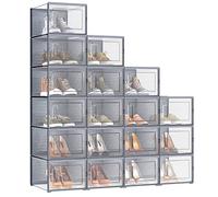 SONGMICS LSP007G18 - Scatole portascarpe, pieghevole, per dimensioni fino a 46, colore: trasparente e grigio