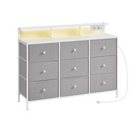 SONGMICS LTS519G01 - Cassettiera con 9 cassetti e illuminazione a LED, 33,5 x 114 x 84 cm, per camera da letto, soggiorno, grigio tortora