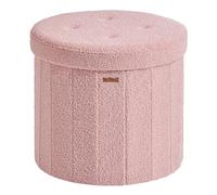 SONGMICS MAZIE Collezione - Pouf Contenitore Rotondo, Sgabello Poggiapiedi Pieghevole con Coperchio, Cassapanca, Montaggio Facile, Peluche per Camera, Soggiorno, Ingresso, Rosa Pastello LSF606R01