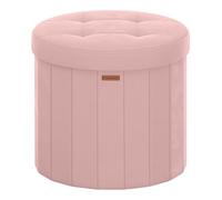 SONGMICS MAZIE Collezione - Pouf Contenitore Rotondo, Sgabello Poggiapiedi Pieghevole con Coperchio, Cassapanca, Montaggio Facile, Velluto per Camera, Soggiorno, Ingresso, Rosa Pastello LSF608R01