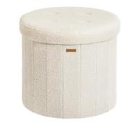 SONGMICS MAZIE Collezione - Pouf Contenitore Rotondo, Sgabello Poggiapiedi Pieghevole con Coperchio, Cassapanca, Montaggio Facile, Peluche per Camera, Soggiorno, Ingresso, Bianco Crema LSF606W01