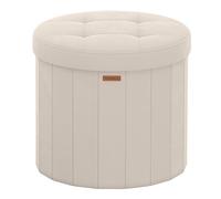 SONGMICS MAZIE Collezione - Pouf Contenitore Rotondo, Sgabello Poggiapiedi Pieghevole con Coperchio, Cassapanca, Montaggio Facile, Velluto per Camera, Soggiorno, Ingresso, Beige Cappuccino LSF608L01