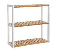 SONGMICS Mensole da Bagno con 3 Ripiani Regolabili in Bambù | Porta Piante da Parete o da Terra, per Soggiorno Balcone Cucina, 60 x 15 x 54 cm, Bambù Chiaro e Bianco, BAMBOU BCB13WN