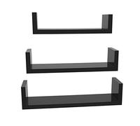 SONGMICS Mensole da Muro, Set da 3, 30/35/40 cm, Portata di 10 kg | Mensole Decorative da Parete, per Soggiorno Camera da Letto Cucina Ufficio, Nero Inchiostro, Collezione CUSTOS LWS40BK