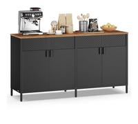 SONGMICS Mobiletto Contenitore, Credenza in Metallo, 4 Ante con Chiusura Magnetica, Ripiani Regolabili, Struttura in Acciaio, 40 x 141 x 76 cm, Nero Inchiostro e Marrone Vintage LSC205BD01