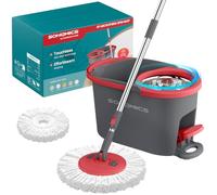 SONGMICS Mocio Lavapavimenti con Secchio a Pedale, 1 Panno in Microfibra | Mop, Strizzatore Rotante, Manico Telescopico da 122,5 a 150 cm, Testina Girevole a 360°, Collezione CLEMAX LMB002GT01