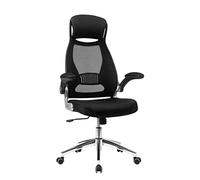 SONGMICS OBN86BK Sedia Ufficio Poltrona Girevole e Regolabile, Poggiatesta Braccioli Pieghevoli Inclinazione Oscillante, Fodera in Rete, Carico max150 kg, Altezza dello Schienale: 65 cm, Nero, cm