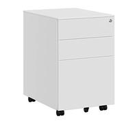 SONGMICS OFC60WT - Scatola da ufficio, in metallo, con ruote e serratura, per documenti e cartella sospesa, con 3 cassetti, 39 x 52 x 60 cm, colore: bianco