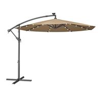 SONGMICS Ombrellone da Balcone con Illuminazione LED Solare, a Braccio 300 cm di Diametro, 32 Luci LED, con Base, Parasole UPF 50+, con Manovella, per Terrazza, Giardino, Tortora GPU118K01