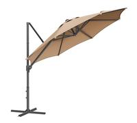 SONGMICS Ombrellone da Giardino 300 cm, UPF 50+, Girevole a 360°, Inclinazione Continua, Manovella per Apertura e Chiusura, con Base a Croce, Marrone Cammello GPU074K10