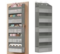 SONGMICS Organizer da Porta, 5 Scomparti Ciascuno, Portaoggetti da Appendere Pieghevole, Ganci in Metallo, Trasparente, Tasche Laterali, Set di 2, Grigio Tortora RDH011GD01