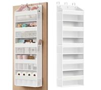 SONGMICS Organizer da Porta, 5 Scomparti, Portaoggetti da Appendere Pieghevole, Ganci in Metallo, Trasparente, Tasche Laterali, Bianco Nuvola RDH010WH01