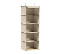SONGMICS Portaoggetti da Appendere, Organizer Armadio da Appendere, Pieghevole e Salvaspazio, con Ganci in Metallo e Divisori Interni in Bambù, Stampa in Simil Lino, Beige Sabbia RCH005Y01