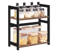 SONGMICS Organizer Cucina in Bambù, Portaspezie Salvaspazio a 2 Ripiani, 41 x 18,6 x 41 cm, 1 Pezzo, Scaffale per Cucina, Ufficio, Nero, Bambou OFS046B01
