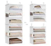 SONGMICS Organizer da appendere per armadio, 6 ripiani in tessuto, mensola separabile per armadio con tasche laterali, pieghevole, ganci in metallo e inserti in bambù, colore bianco nuvola URCH007W01
