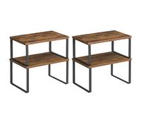 SONGMICS Organizer da Cucina, Set di 4 Ripiani da Cucina, per lo Stoccaggio nei Armadietti, Impilabili, Espandibili, in Metallo e Legno Ingegnerizzato, Marrone Rustico e Nero Nuvola/Bianco Neve/Bianco