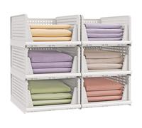 SONGMICS Organizer per Armadio Pieghevole, Set di 6 Organizzatori Cesti Impilabili Scorrevoli per Armadio, Cassetti in Plastica per Camera da Letto Ufficio Bagno, Bianco LPC600WZ01