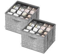 SONGMICS Organizer Scarpe, Set di 2, Ciascuno per Fino a 16 Paia, Scatole Contenitori Scarpe, Maniglie, Coperchio Trasparente, per Camera da Letto Ingresso Armadio, Grigio Giunco LSP602G01
